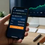 Persona vendiendo bitcoin desde una app de exchange en su celular