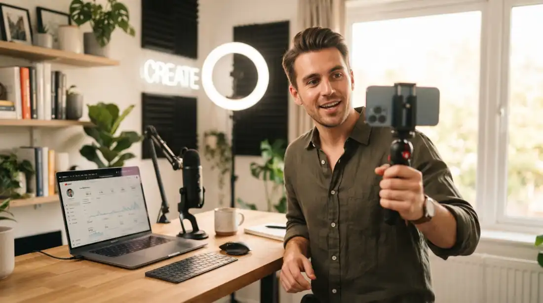 Creador de contenido grabando video para crecer en youtube desde cero