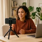 creadora de contenido haciendo yapping frente a camara en youtube