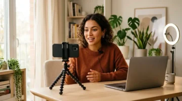 creadora de contenido haciendo yapping frente a camara en youtube