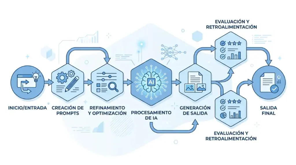 Habilidades de IA para el trabajo: diagrama de flujo de trabajo con prompts de IA encadenados
