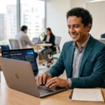 Profesional usando habilidades de IA en el trabajo