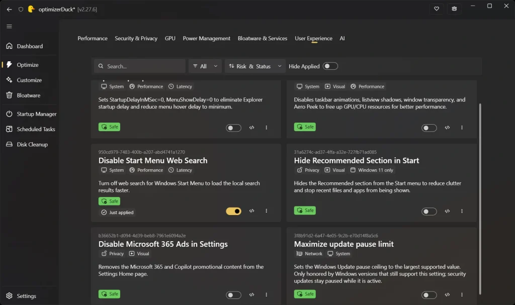 Cómo optimizar Windows para juegos sin gastar dinero con Optimizer Duck 40 use experience