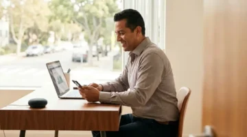Dueño de negocio aprendiendo inteligencia artificial con IA como tutor en su celular