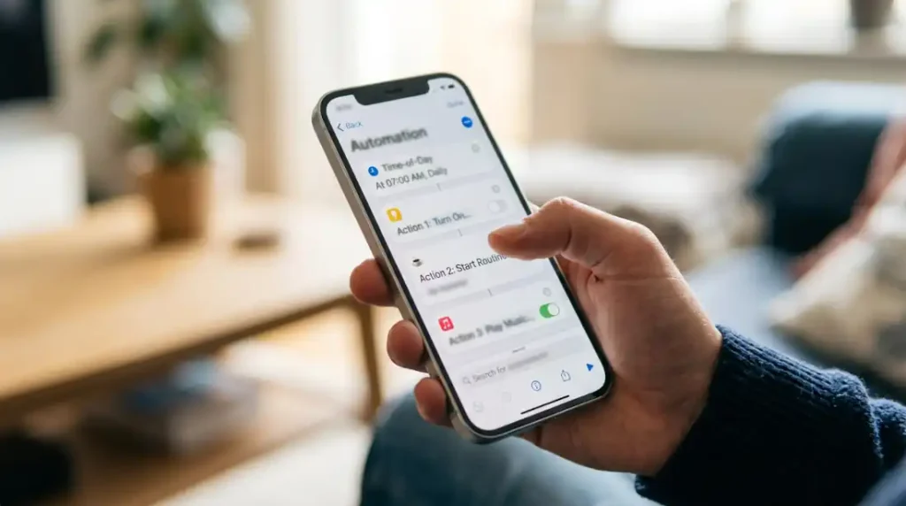 Cómo programar mensajes de WhatsApp en iPhone y Android (2026) 34 Pantalla de Atajos en iPhone creando una automatización para WhatsApp