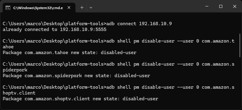 Cómo hacer debloat a tu Smart TV Fire OS con ADB 41 adb firetv disabled user