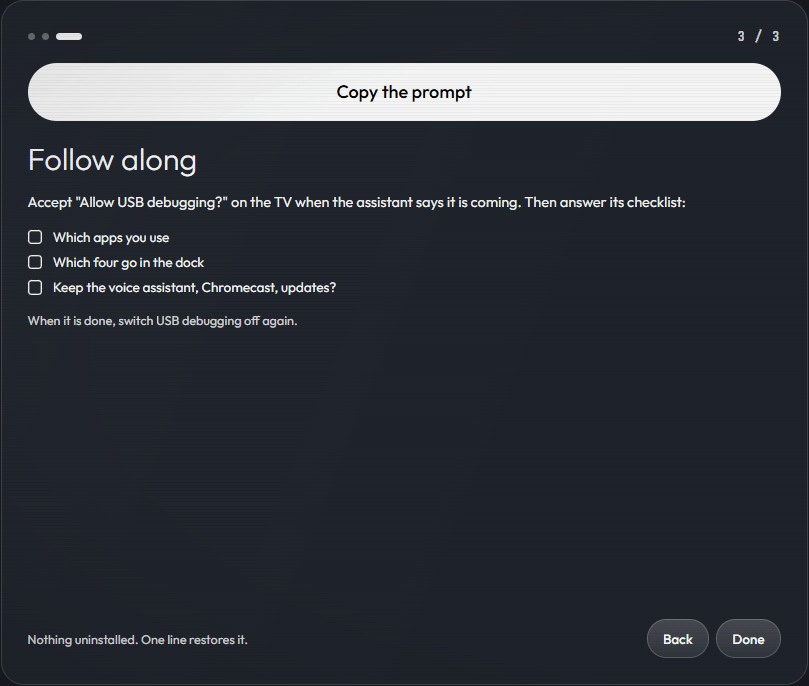 Cómo hacer debloat a tu Smart TV con IA y CleanYourTV 39 clean step 3