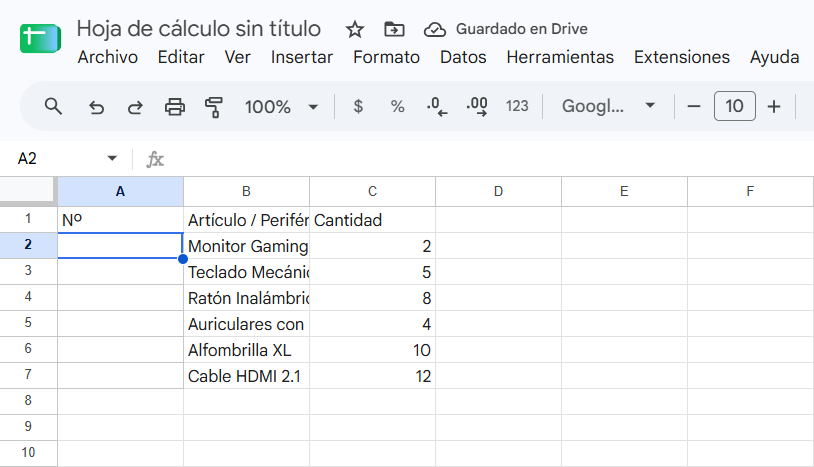 Cómo numerar filas automáticamente en Google Sheets paso a paso