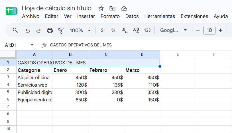 Cómo combinar celdas en Google Sheets